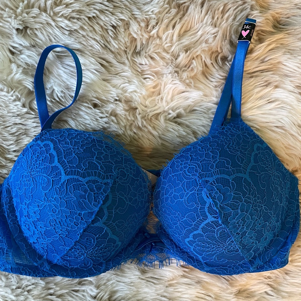 Victoria secret bra 34c blue lace bra w padding - Picture 1 of 4